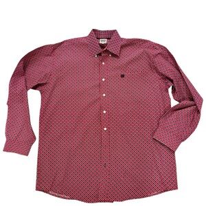 Cinch Western Cowboy Geometric Mens XL Long Sleeve Red Button Down Shirt